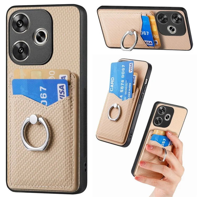 For Xiaomi Poco F6 5G / Redmi Turbo 3 5G Case Card Slots Ring Holder Kickstand Phone Cover