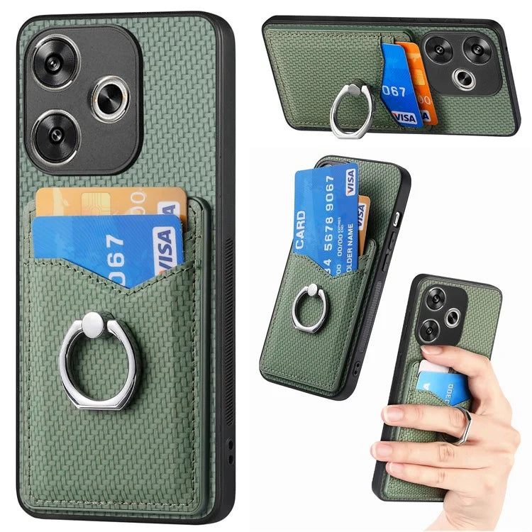 For Xiaomi Poco F6 5G / Redmi Turbo 3 5G Case Card Slots Ring Holder Kickstand Phone Cover