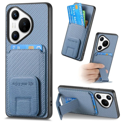 C1-11 for Huawei Pura 70 Case Kickstand Carbon Fiber Texture Leather+TPU Card Slot Phone Cover