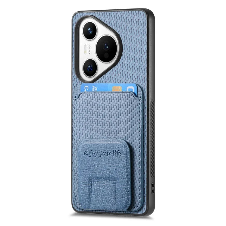 C1-11 for Huawei Pura 70 Case Kickstand Carbon Fiber Texture Leather+TPU Card Slot Phone Cover