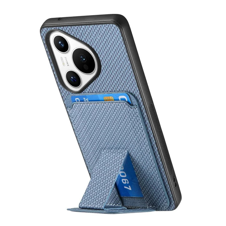C1-11 for Huawei Pura 70 Case Kickstand Carbon Fiber Texture Leather+TPU Card Slot Phone Cover