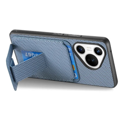 C1-11 for Huawei Pura 70 Case Kickstand Carbon Fiber Texture Leather+TPU Card Slot Phone Cover