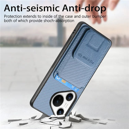 C1-11 for Huawei Pura 70 Case Kickstand Carbon Fiber Texture Leather+TPU Card Slot Phone Cover