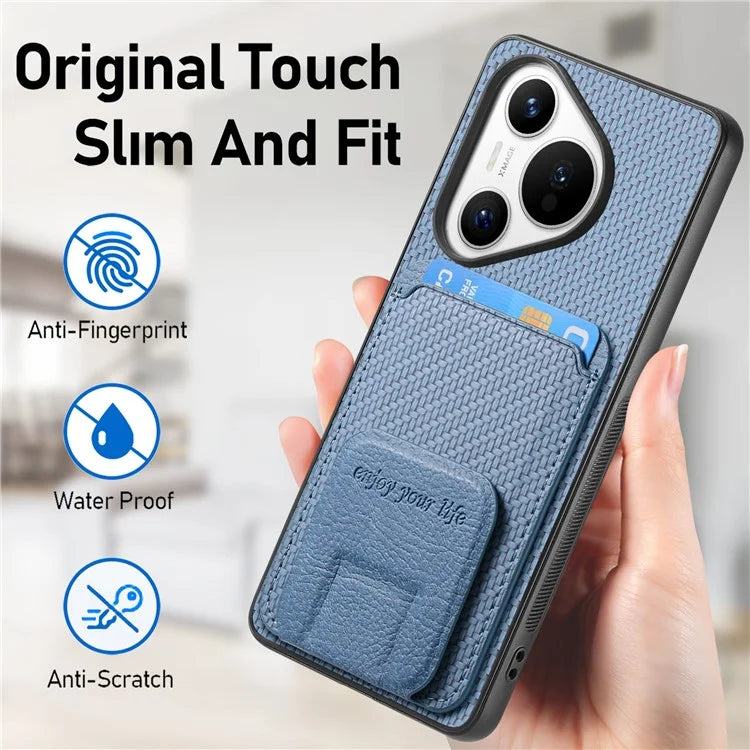 C1-11 for Huawei Pura 70 Case Kickstand Carbon Fiber Texture Leather+TPU Card Slot Phone Cover