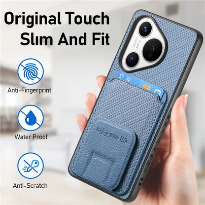 C1-11 for Huawei Pura 70 Case Kickstand Carbon Fiber Texture Leather+TPU Card Slot Phone Cover