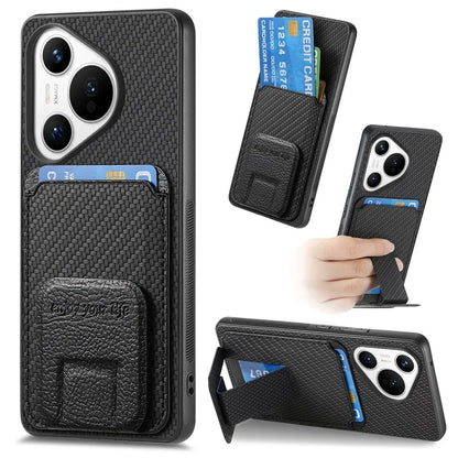 C1-11 for Huawei Pura 70 Case Kickstand Carbon Fiber Texture Leather+TPU Card Slot Phone Cover