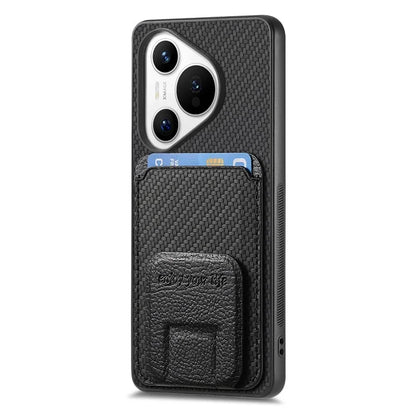 C1-11 for Huawei Pura 70 Case Kickstand Carbon Fiber Texture Leather+TPU Card Slot Phone Cover