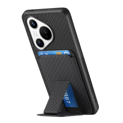 C1-11 for Huawei Pura 70 Case Kickstand Carbon Fiber Texture Leather+TPU Card Slot Phone Cover