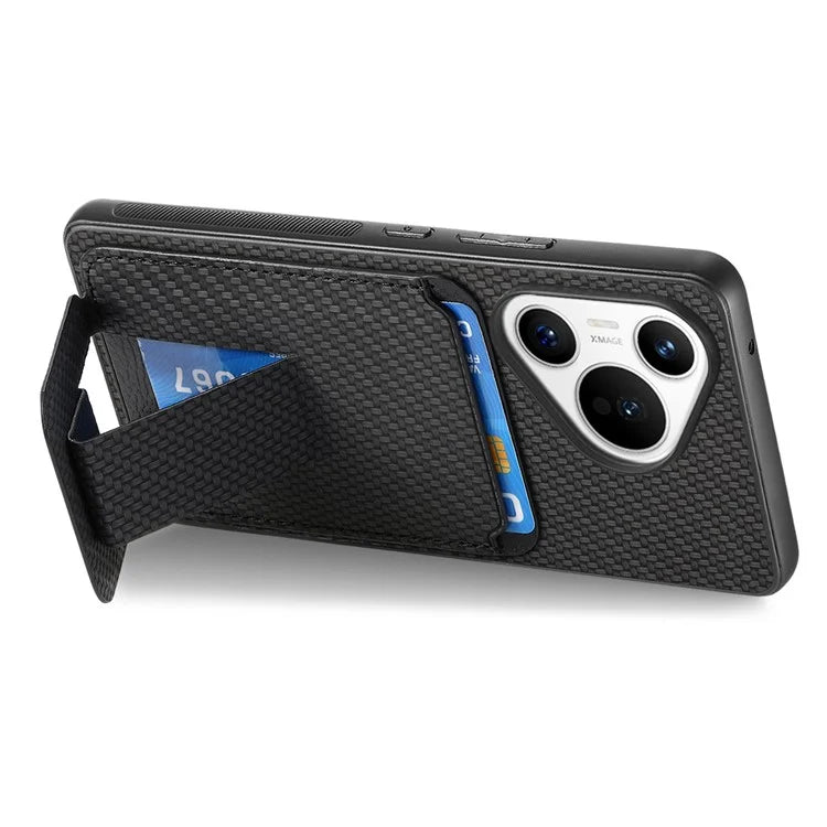 C1-11 for Huawei Pura 70 Case Kickstand Carbon Fiber Texture Leather+TPU Card Slot Phone Cover