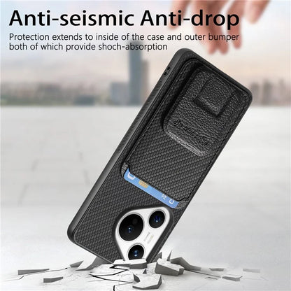 C1-11 for Huawei Pura 70 Case Kickstand Carbon Fiber Texture Leather+TPU Card Slot Phone Cover