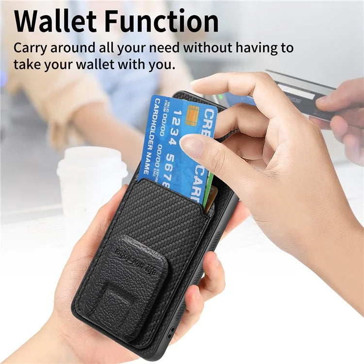 C1-11 for Huawei Pura 70 Case Kickstand Carbon Fiber Texture Leather+TPU Card Slot Phone Cover