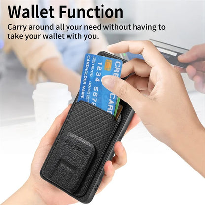 C1-11 for Huawei Pura 70 Case Kickstand Carbon Fiber Texture Leather+TPU Card Slot Phone Cover