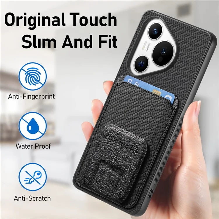 C1-11 for Huawei Pura 70 Case Kickstand Carbon Fiber Texture Leather+TPU Card Slot Phone Cover
