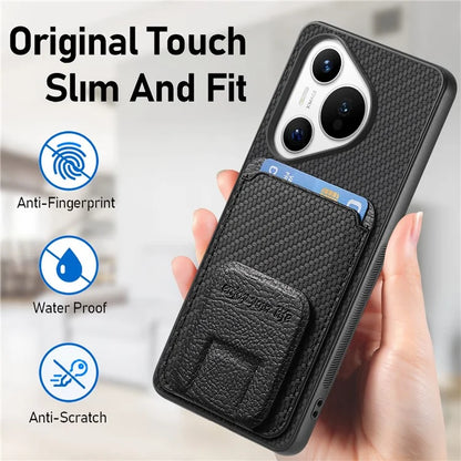 C1-11 for Huawei Pura 70 Case Kickstand Carbon Fiber Texture Leather+TPU Card Slot Phone Cover