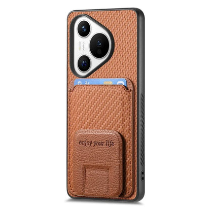 C1-11 for Huawei Pura 70 Case Kickstand Carbon Fiber Texture Leather+TPU Card Slot Phone Cover