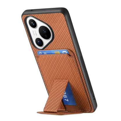 C1-11 for Huawei Pura 70 Case Kickstand Carbon Fiber Texture Leather+TPU Card Slot Phone Cover
