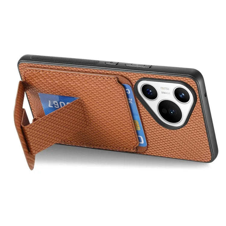 C1-11 for Huawei Pura 70 Case Kickstand Carbon Fiber Texture Leather+TPU Card Slot Phone Cover