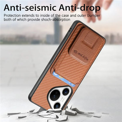 C1-11 for Huawei Pura 70 Case Kickstand Carbon Fiber Texture Leather+TPU Card Slot Phone Cover