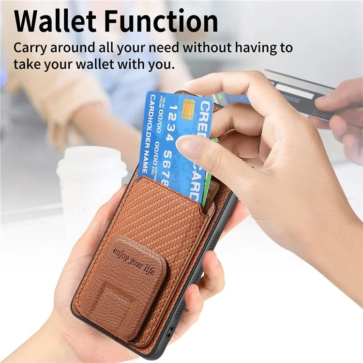 C1-11 for Huawei Pura 70 Case Kickstand Carbon Fiber Texture Leather+TPU Card Slot Phone Cover
