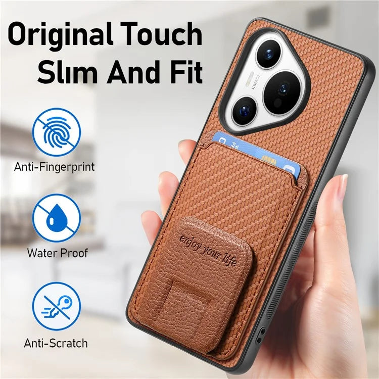 C1-11 for Huawei Pura 70 Case Kickstand Carbon Fiber Texture Leather+TPU Card Slot Phone Cover