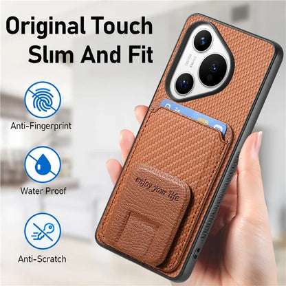 C1-11 for Huawei Pura 70 Case Kickstand Carbon Fiber Texture Leather+TPU Card Slot Phone Cover