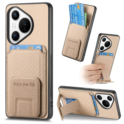 C1-11 for Huawei Pura 70 Case Kickstand Carbon Fiber Texture Leather+TPU Card Slot Phone Cover