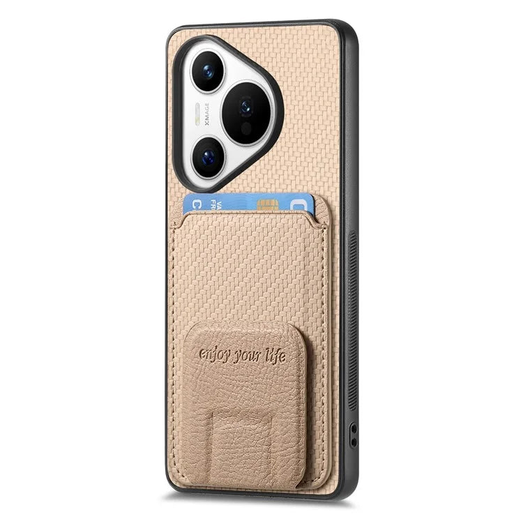 C1-11 for Huawei Pura 70 Case Kickstand Carbon Fiber Texture Leather+TPU Card Slot Phone Cover