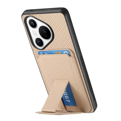C1-11 for Huawei Pura 70 Case Kickstand Carbon Fiber Texture Leather+TPU Card Slot Phone Cover