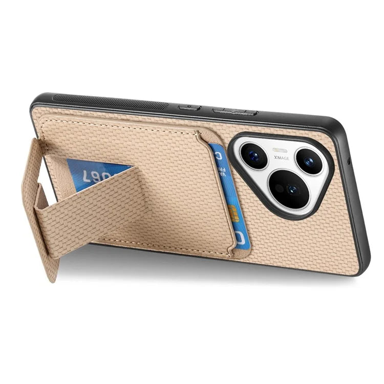 C1-11 for Huawei Pura 70 Case Kickstand Carbon Fiber Texture Leather+TPU Card Slot Phone Cover