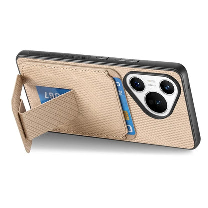 C1-11 for Huawei Pura 70 Case Kickstand Carbon Fiber Texture Leather+TPU Card Slot Phone Cover