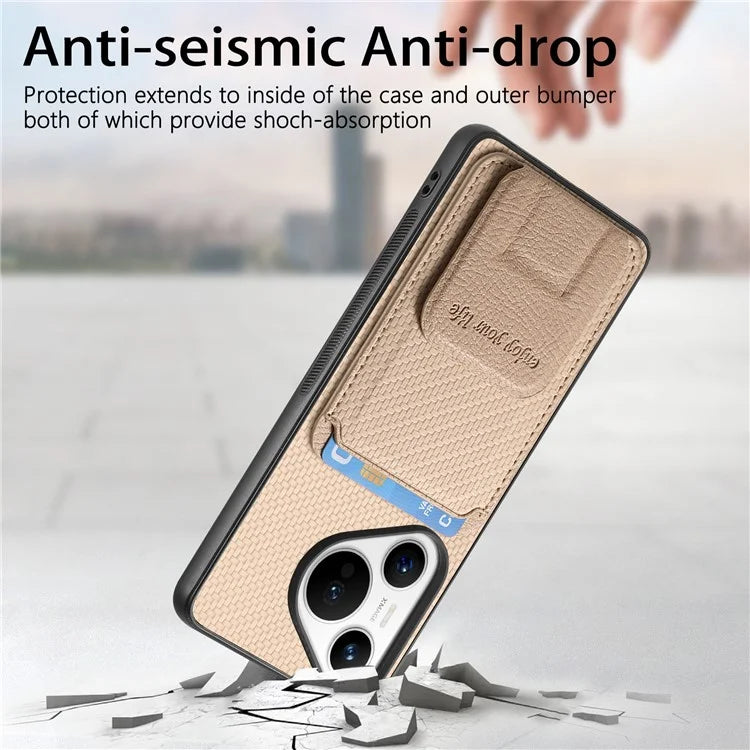 C1-11 for Huawei Pura 70 Case Kickstand Carbon Fiber Texture Leather+TPU Card Slot Phone Cover