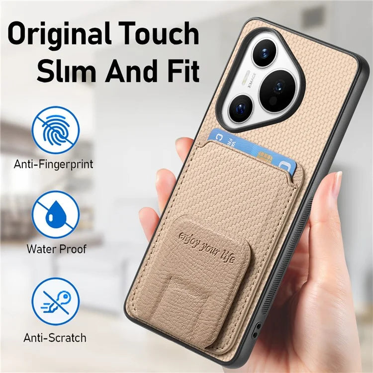 C1-11 for Huawei Pura 70 Case Kickstand Carbon Fiber Texture Leather+TPU Card Slot Phone Cover