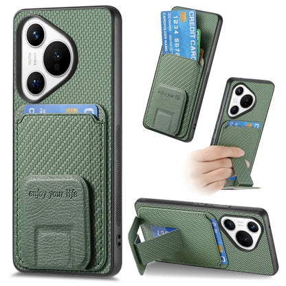 C1-11 for Huawei Pura 70 Case Kickstand Carbon Fiber Texture Leather+TPU Card Slot Phone Cover