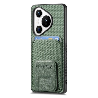C1-11 for Huawei Pura 70 Case Kickstand Carbon Fiber Texture Leather+TPU Card Slot Phone Cover