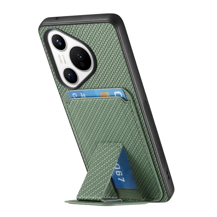 C1-11 for Huawei Pura 70 Case Kickstand Carbon Fiber Texture Leather+TPU Card Slot Phone Cover