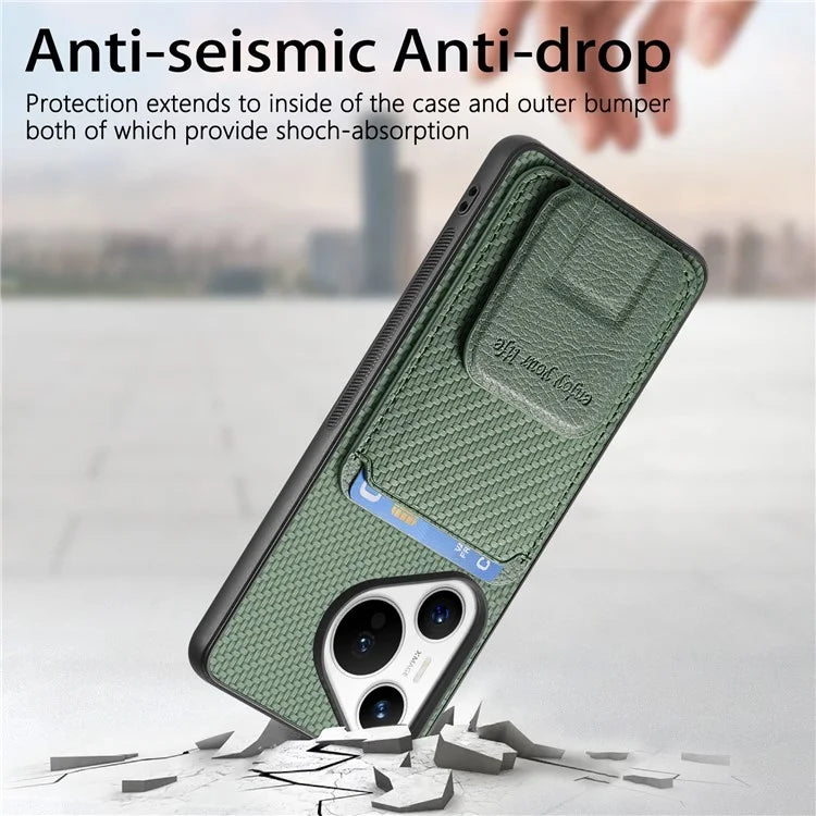 C1-11 for Huawei Pura 70 Case Kickstand Carbon Fiber Texture Leather+TPU Card Slot Phone Cover