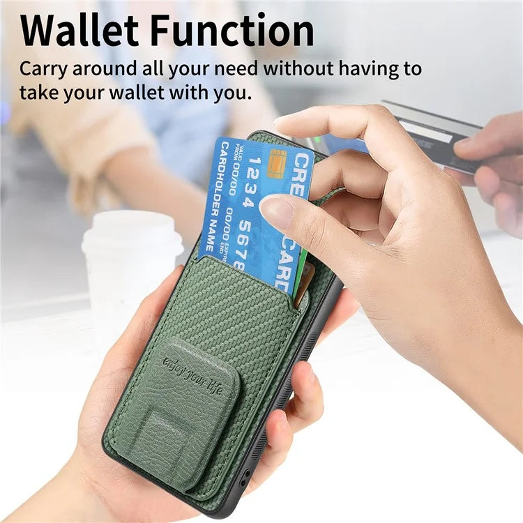 C1-11 for Huawei Pura 70 Case Kickstand Carbon Fiber Texture Leather+TPU Card Slot Phone Cover