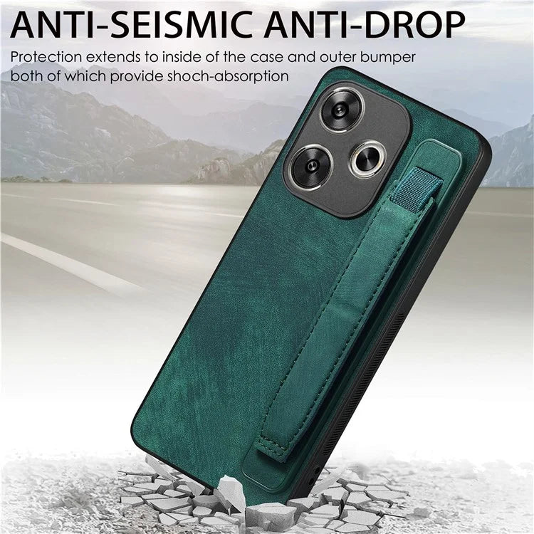 D11 For Xiaomi Poco F6 5G / Redmi Turbo 3 5G Case Wristband Leather + TPU Phone Cover