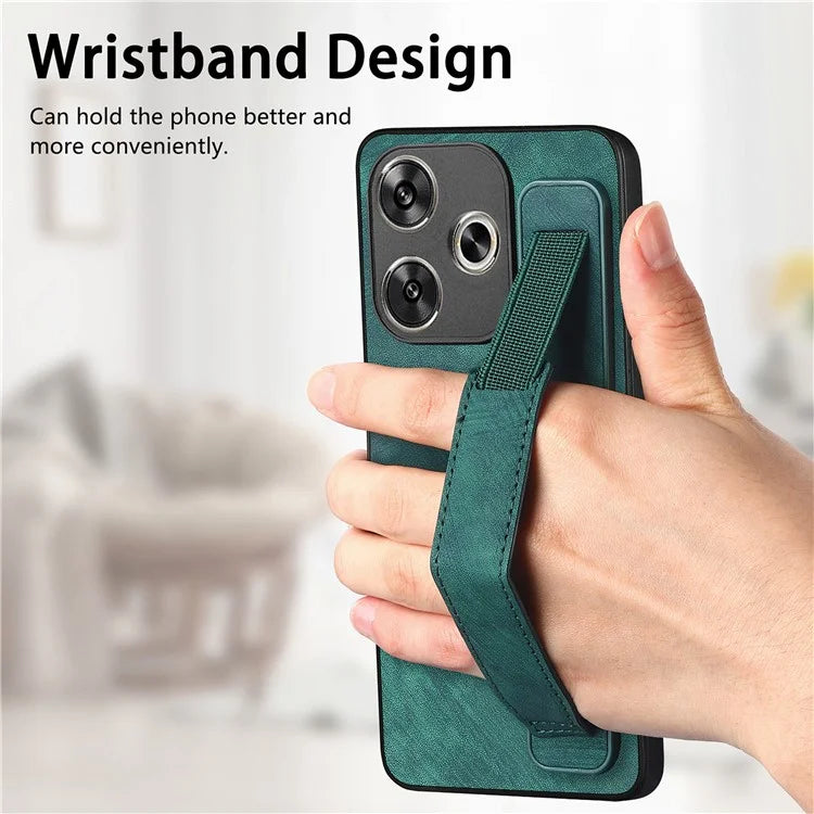 D11 For Xiaomi Poco F6 5G / Redmi Turbo 3 5G Case Wristband Leather + TPU Phone Cover