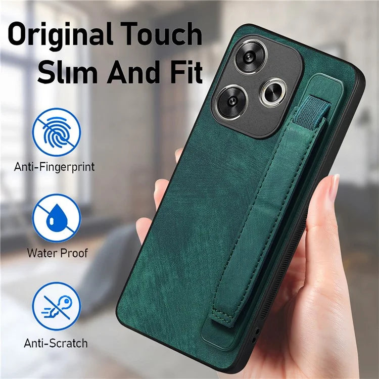 D11 For Xiaomi Poco F6 5G / Redmi Turbo 3 5G Case Wristband Leather + TPU Phone Cover