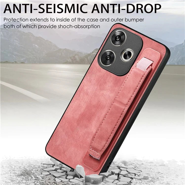 D11 For Xiaomi Poco F6 5G / Redmi Turbo 3 5G Case Wristband Leather + TPU Phone Cover