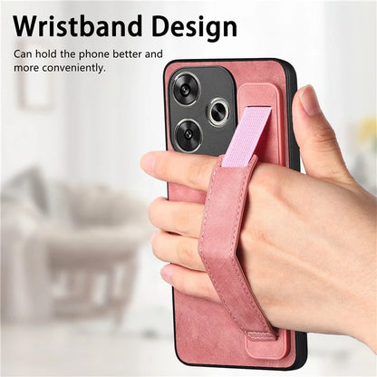 D11 For Xiaomi Poco F6 5G / Redmi Turbo 3 5G Case Wristband Leather + TPU Phone Cover