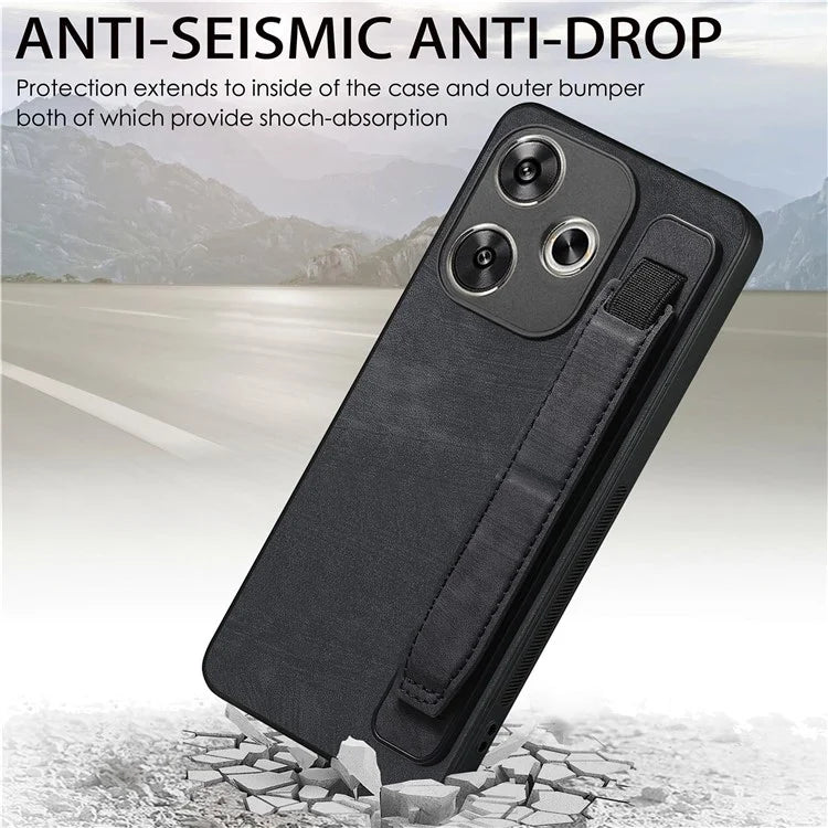 D11 For Xiaomi Poco F6 5G / Redmi Turbo 3 5G Case Wristband Leather + TPU Phone Cover
