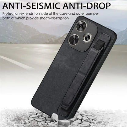 D11 For Xiaomi Poco F6 5G / Redmi Turbo 3 5G Case Wristband Leather + TPU Phone Cover