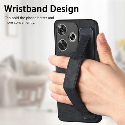 D11 For Xiaomi Poco F6 5G / Redmi Turbo 3 5G Case Wristband Leather + TPU Phone Cover