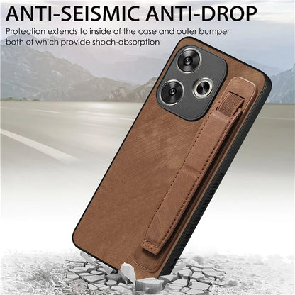 D11 For Xiaomi Poco F6 5G / Redmi Turbo 3 5G Case Wristband Leather + TPU Phone Cover