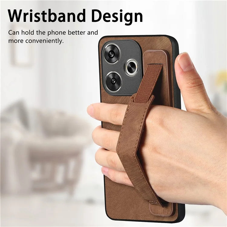 D11 For Xiaomi Poco F6 5G / Redmi Turbo 3 5G Case Wristband Leather + TPU Phone Cover