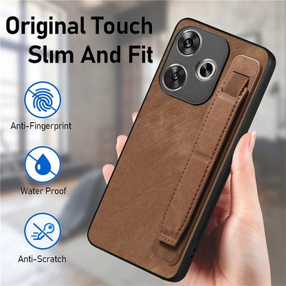 D11 For Xiaomi Poco F6 5G / Redmi Turbo 3 5G Case Wristband Leather + TPU Phone Cover
