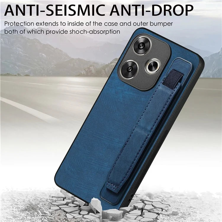D11 For Xiaomi Poco F6 5G / Redmi Turbo 3 5G Case Wristband Leather + TPU Phone Cover