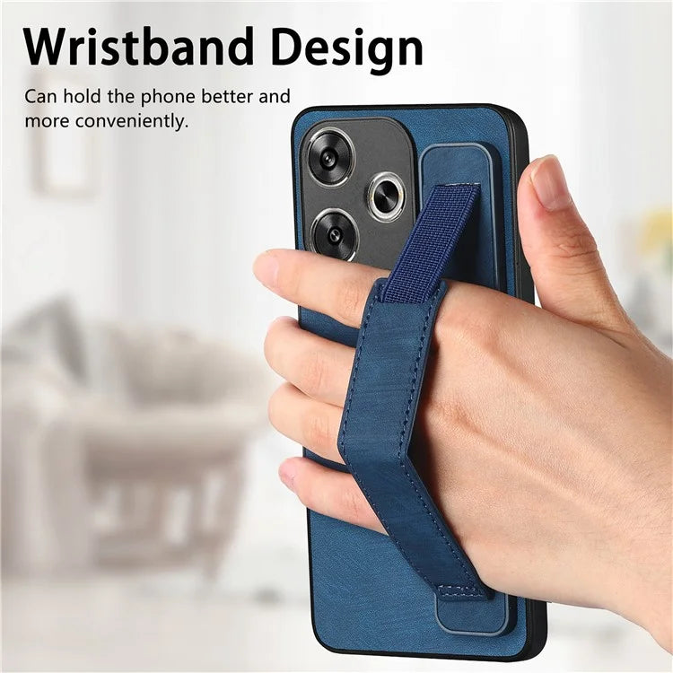 D11 For Xiaomi Poco F6 5G / Redmi Turbo 3 5G Case Wristband Leather + TPU Phone Cover